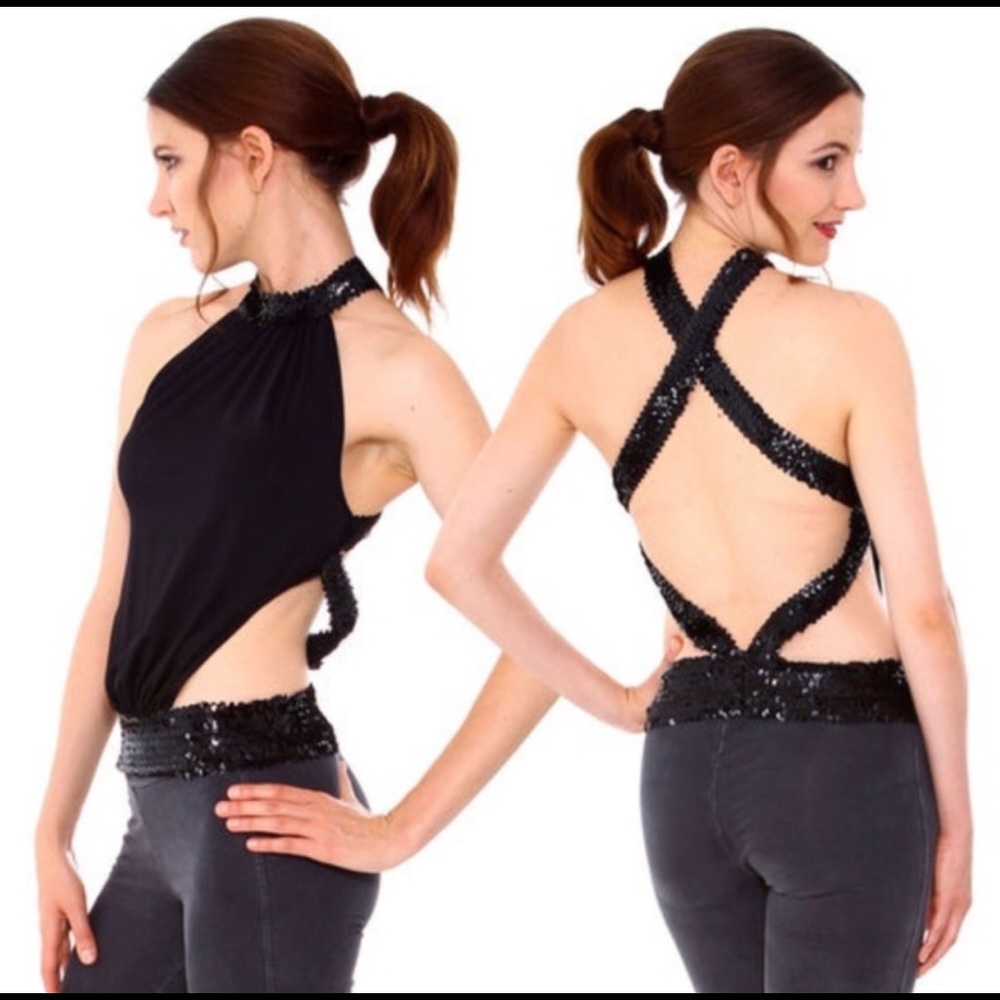 Black Sequin Strapped Top